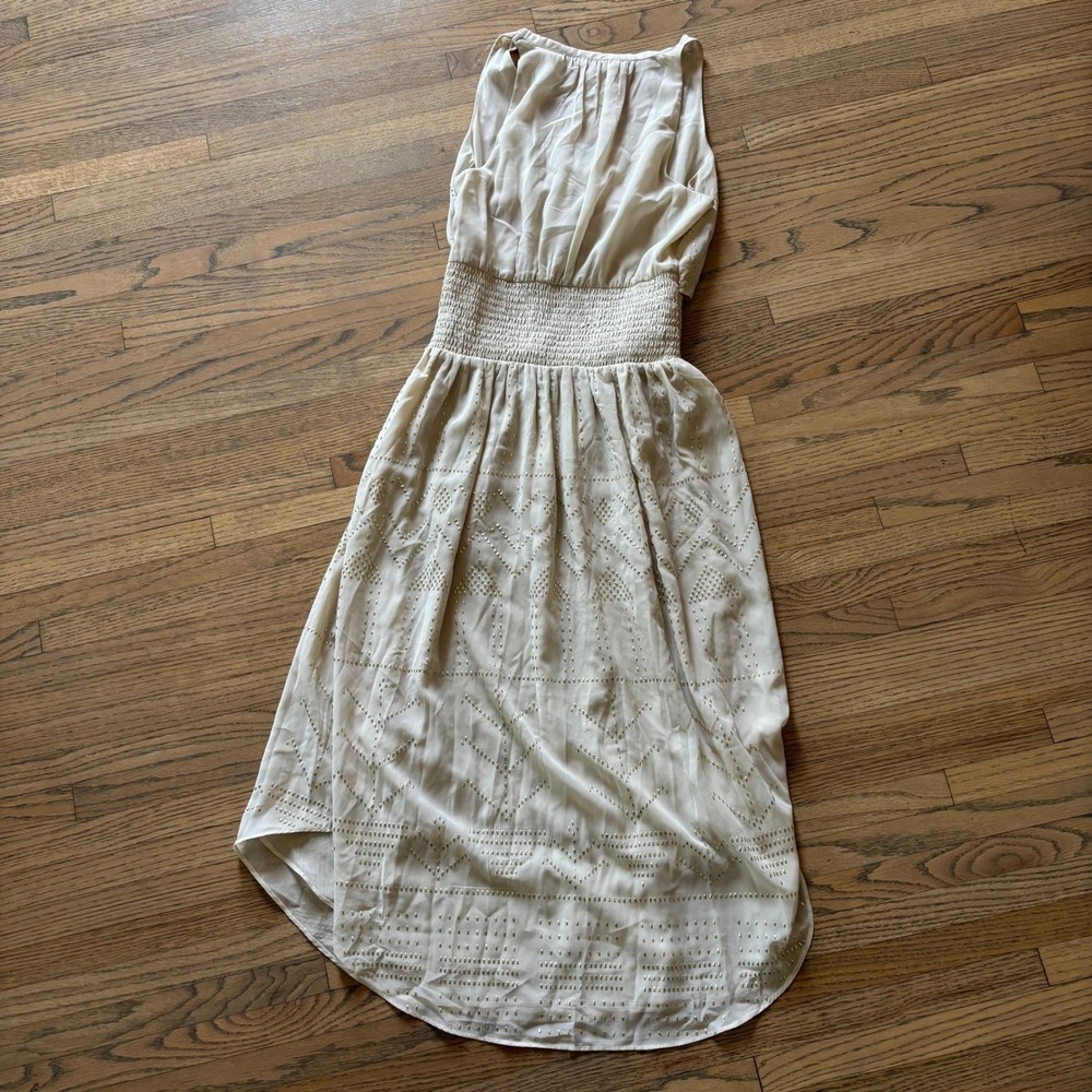 Ramy Brook Mason Dress XS Bone Studded Smocked Midi Boho A0219314 New - Picture 10 of 11